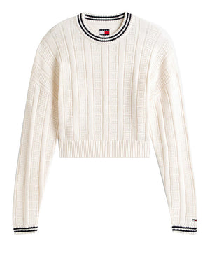 Tommy Jeans Pullover Tommy Hilfiger Relaxed Fit In Maglia Intrecciata - Panna