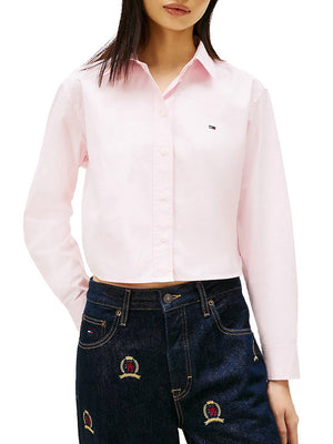 Tommy Jeans Camicia Crop Tommy Hilfiger Relaxed Fit In Popeline - Rosa