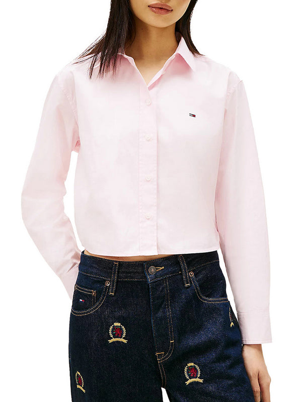Tommy Jeans Camicia Crop Tommy Hilfiger Relaxed Fit In Popeline - Rosa