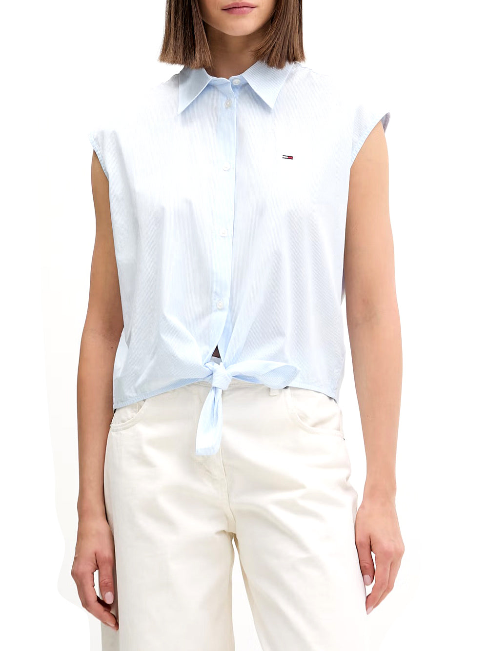 TOMMY JEANS 2USCITA Camicia Tommy Jeans Tjw Tie Front Poplin - Celeste