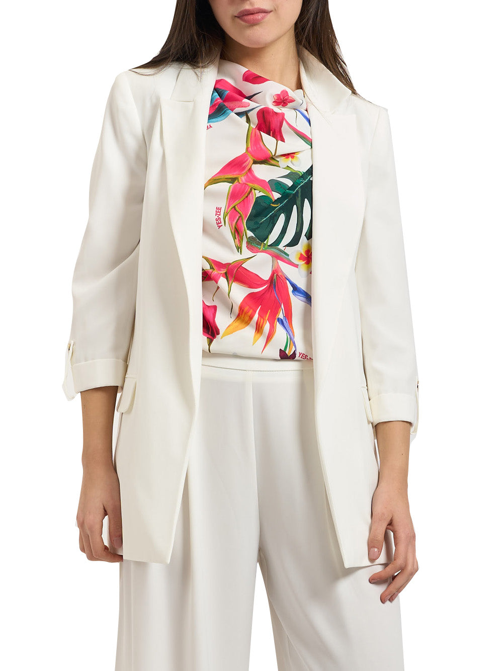 YES ZEE Blazer Yes Zee Con Manica A 3/4 - Bianco