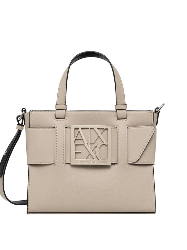 ARMANI EXCHANGE Borsa Shopper Armani Exchange Logo Frontale Sabbia