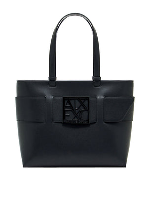 ARMANI EXCHANGE Borsa Tote Liscia Con Doppi Manici E Logo Frontale - Nero