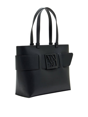 ARMANI EXCHANGE Borsa Tote Liscia Con Doppi Manici E Logo Frontale - Nero