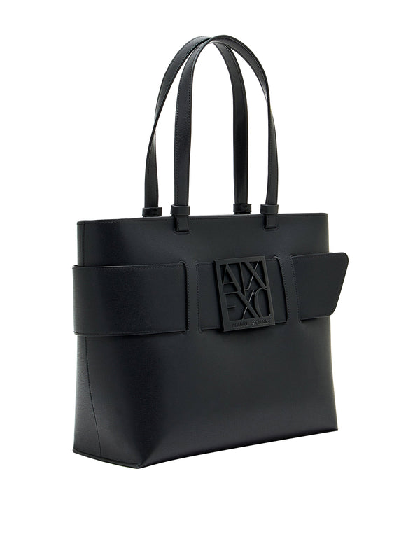 ARMANI EXCHANGE Borsa Tote Liscia Con Doppi Manici E Logo Frontale - Nero