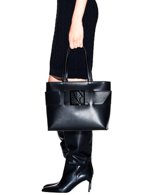 ARMANI EXCHANGE Borsa Tote Liscia Con Doppi Manici E Logo Frontale - Nero