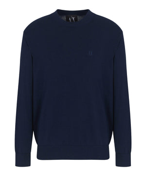 ARMANI EXCHANGE Maglione Girocollo Con Logo In Cotone Viscosa E Seta Icon Armani Exchange - Blu Navy
