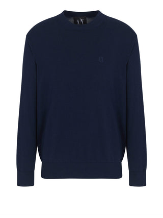 ARMANI EXCHANGE Maglione Girocollo Con Logo In Cotone Viscosa E Seta Icon Armani Exchange - Blu Navy