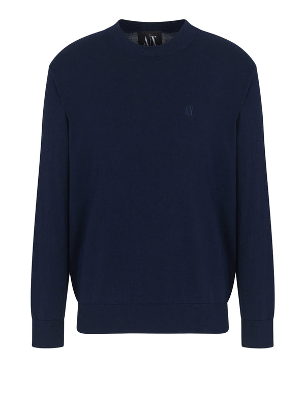 ARMANI EXCHANGE Maglione Girocollo Con Logo In Cotone Viscosa E Seta Icon Armani Exchange - Blu Navy