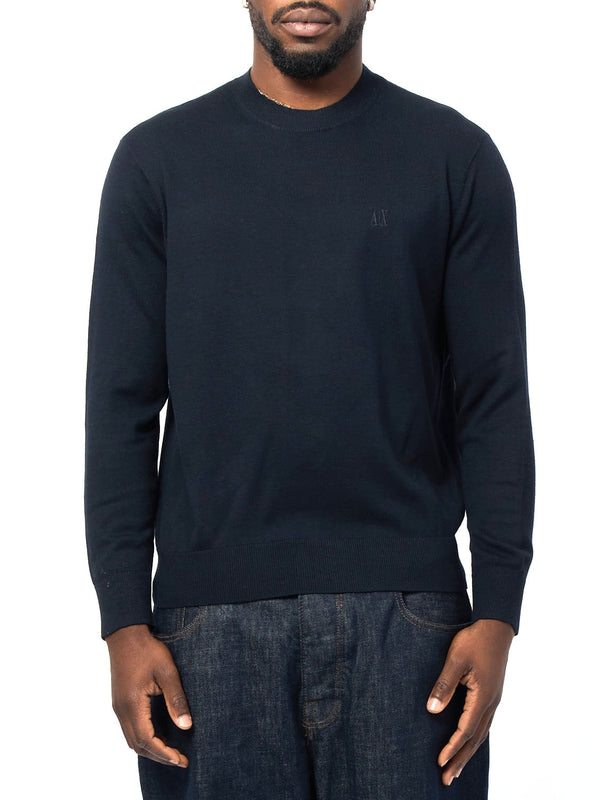 ARMANI EXCHANGE Maglione Girocollo Con Logo In Cotone Viscosa E Seta Icon Armani Exchange - Blu Navy