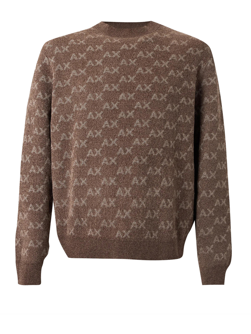 ARMANI EXCHANGE Pullover Armani Exchange Girocollo Con Logo All Over E Bordi A Costine - Marrone
