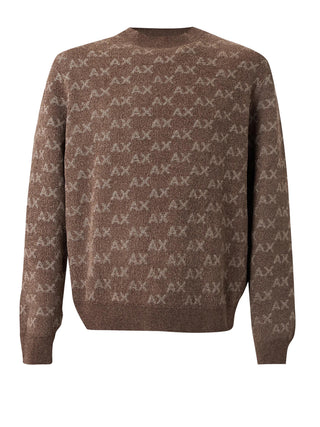 ARMANI EXCHANGE Pullover Armani Exchange Girocollo Con Logo All Over E Bordi A Costine - Marrone