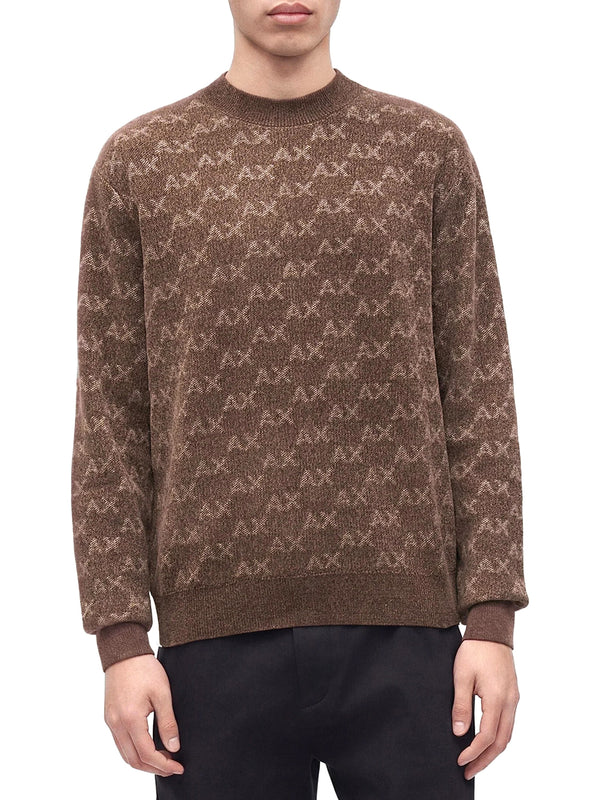 ARMANI EXCHANGE Pullover Armani Exchange Girocollo Con Logo All Over E Bordi A Costine - Marrone