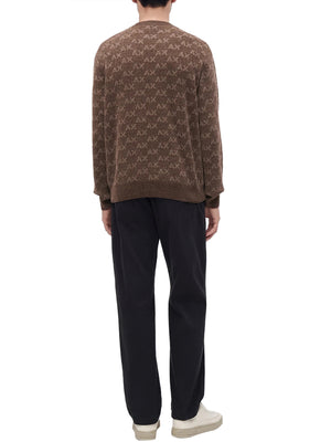 ARMANI EXCHANGE Pullover Armani Exchange Girocollo Con Logo All Over E Bordi A Costine - Marrone