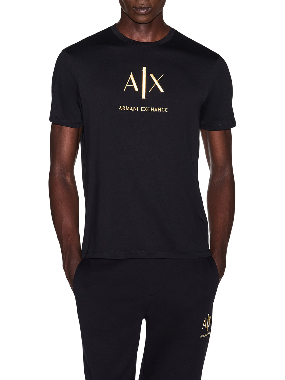 ARMANI EXCHANGE T-shirt Armani Exchange slim Black and Gold in cotone con logo - Nero