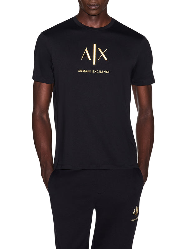 ARMANI EXCHANGE T-shirt Armani Exchange slim Black and Gold in cotone con logo - Nero