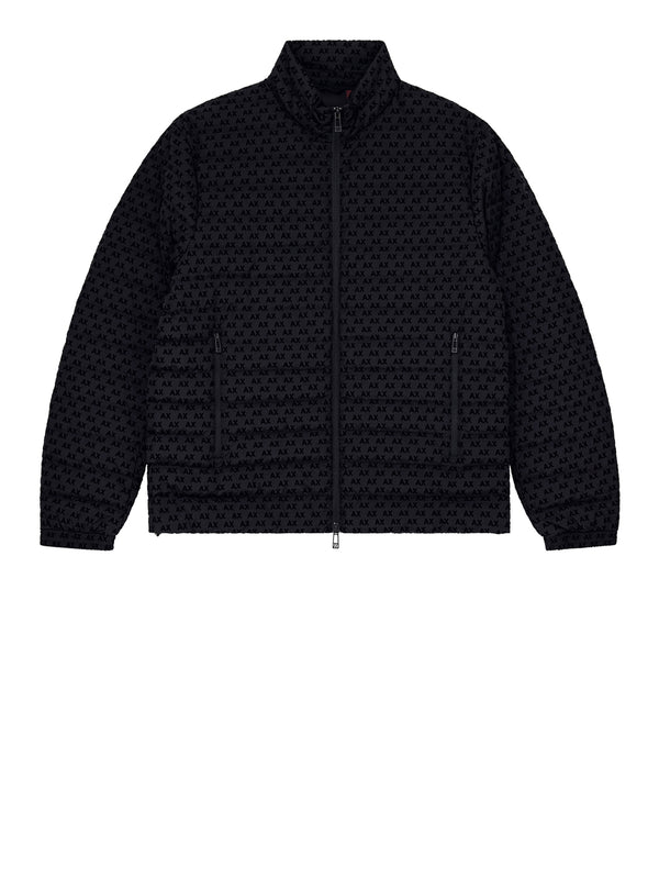 ARMANI EXCHANGE Piumino Armani Exchange Fullzip Con Collo Alto E Logo Floccato All Over - Nero