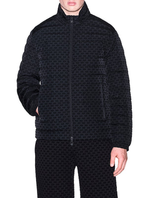 ARMANI EXCHANGE Piumino Armani Exchange Fullzip Con Collo Alto E Logo Floccato All Over - Nero