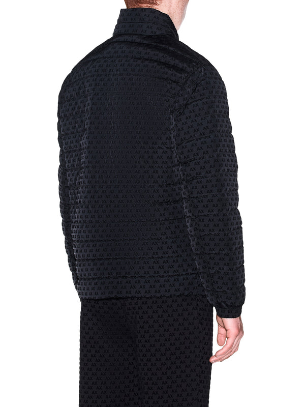 ARMANI EXCHANGE Piumino Armani Exchange Fullzip Con Collo Alto E Logo Floccato All Over - Nero