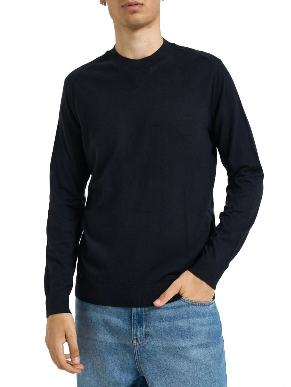 Armani Exchange Pullover Regular Fit In Lyocell E Lana Con Dettagli A Coste Armani Exchange - Blu