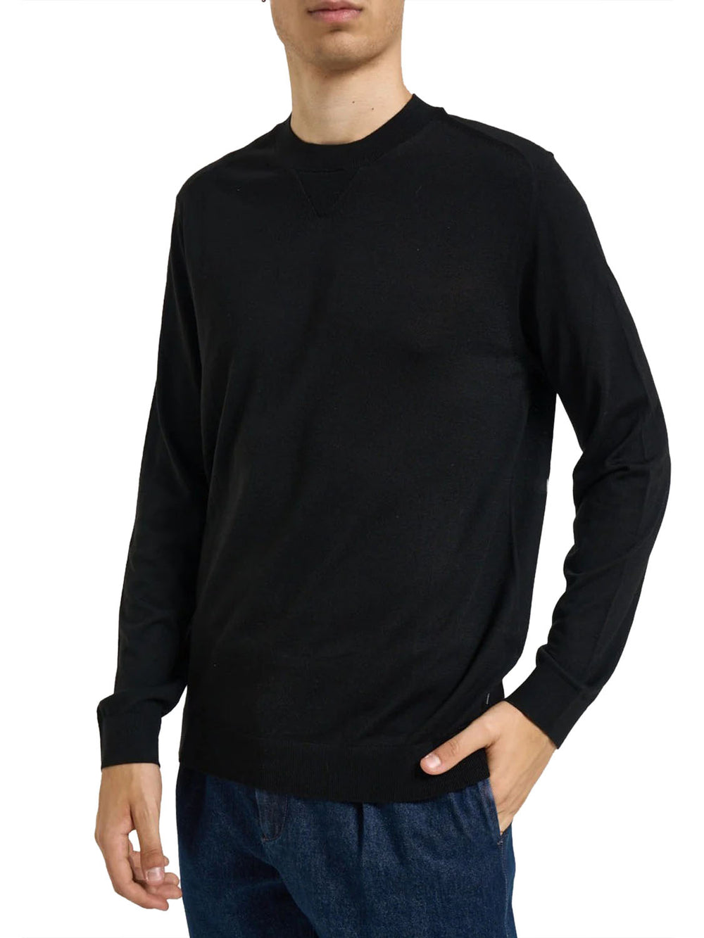 ARMANI EXCHANGE Pullover Regular Fit In Lyocell E Lana Con Dettagli A Coste Armani Exchange - Nero