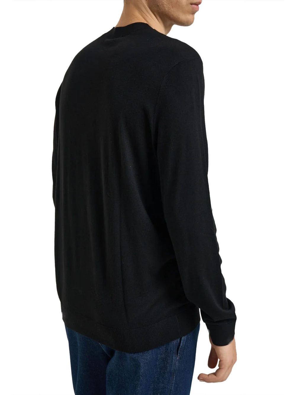 Armani Exchange Pullover Regular Fit In Lyocell E Lana Con Dettagli A Coste Armani Exchange - Nero