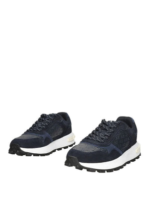 ARMANI EXCHANGE Sneakers In Camoscio E Mesh Con Logo All Over Armani Exchange - Blu