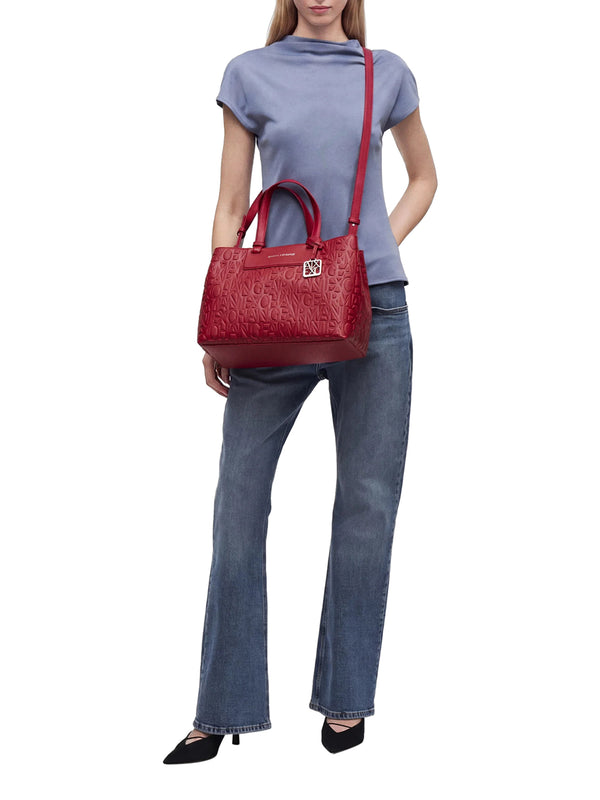 ARMANI EXCHANGE Borsa Shopper Armani Exchange Stampa Monogramma Rosso