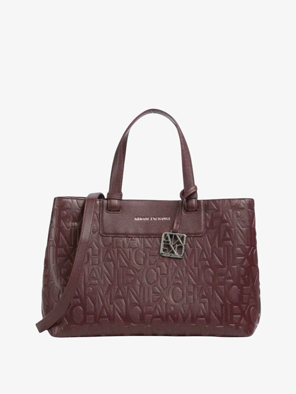 ARMANI EXCHANGE Borsa Shopper Armani Exchange Stampa Monogramma Marrone