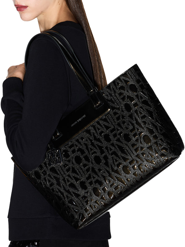 ARMANI EXCHANGE Borsa Shopper Armani Exchange Logo Frontale Nero