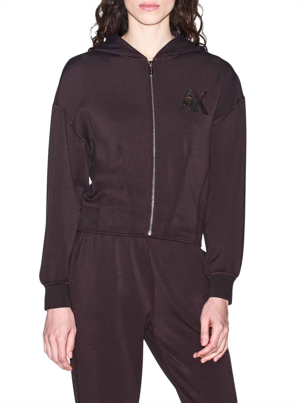 ARMANI EXCHANGE Armani Exchange Felpa Con Cappuccio E Zip In Tessuto Scuba - Marrone