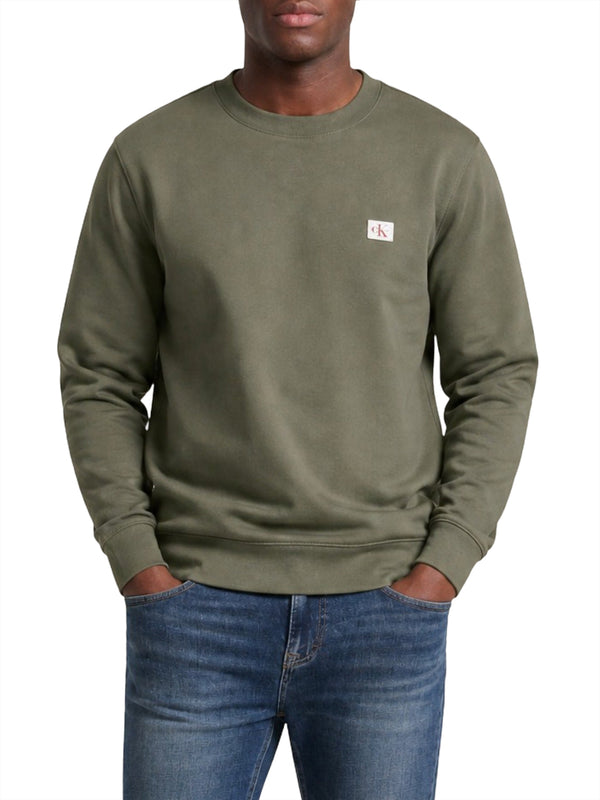 CALVIN2 1USCITA Felpa Calvin Klein Logo Ricamato Olive