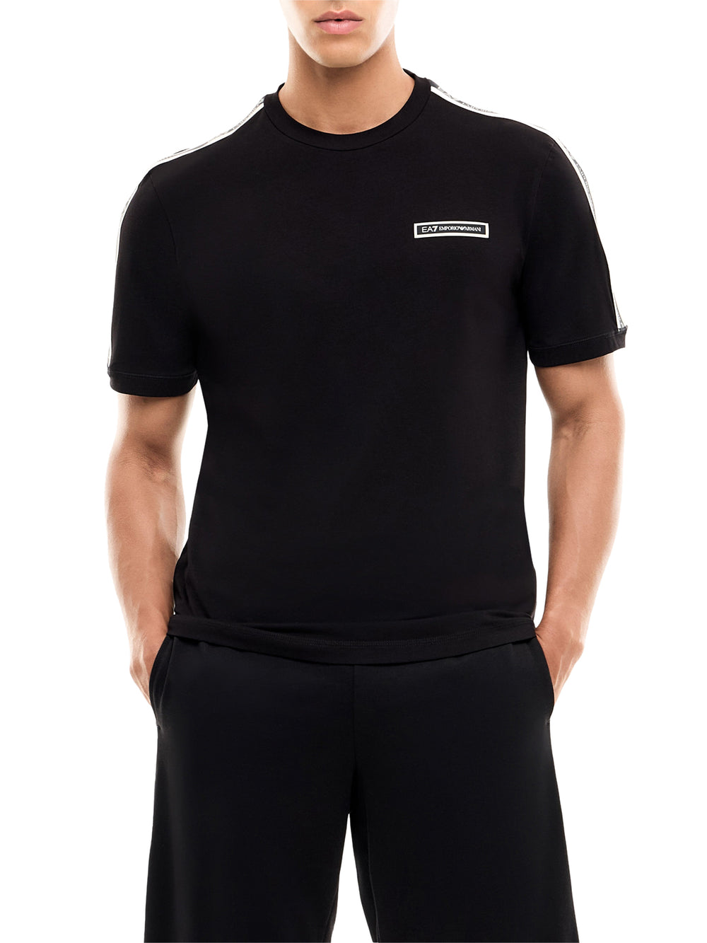 EA7 Ea7 T-shirt Logo Series in cotone con bande sulle spalle - Nero