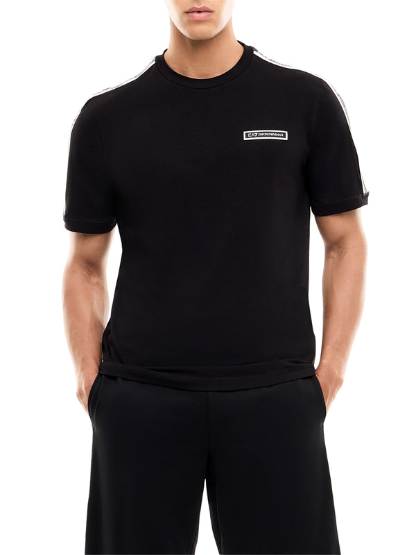 EA7 Ea7 T-shirt Logo Series in cotone con bande sulle spalle - Nero