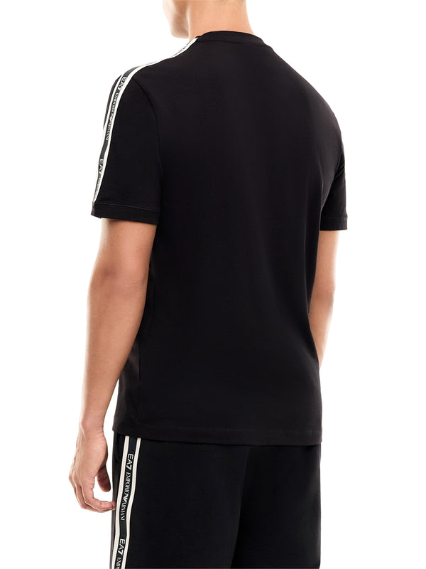 EA7 Ea7 T-shirt Logo Series in cotone con bande sulle spalle - Nero