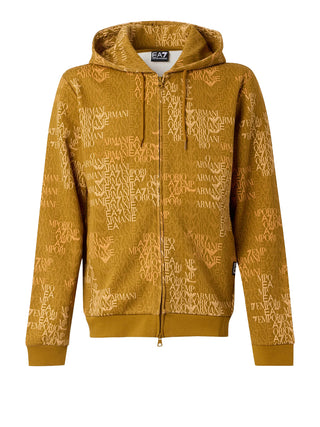 EA7 Felpa Ea7 Logo Series full zip con cappuccio in misto cotone Senape