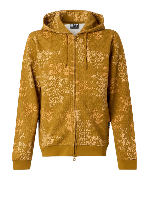 EA7 Felpa Ea7 Logo Series full zip con cappuccio in misto cotone Senape