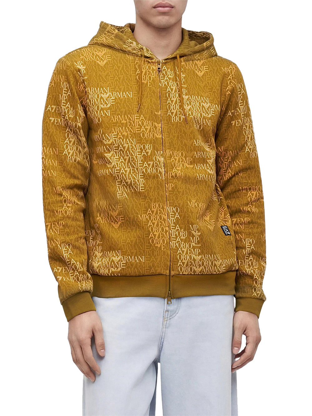 Ea7 Felpa Ea7 Logo Series full zip con cappuccio in misto cotone Senape