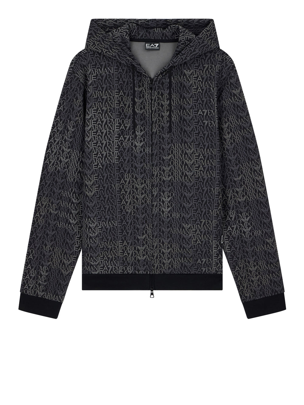 EA7 Felpa Ea7 Logo Series full zip con cappuccio in misto cotone Nero