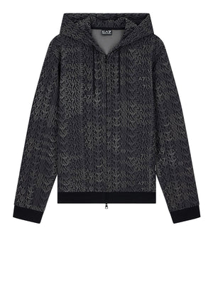 EA7 Felpa Ea7 Logo Series full zip con cappuccio in misto cotone Nero