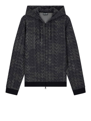 EA7 Felpa Ea7 Logo Series full zip con cappuccio in misto cotone Nero
