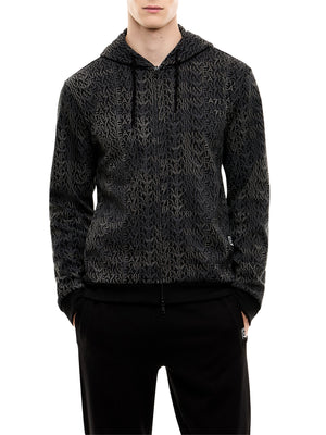 EA7 Felpa Ea7 Logo Series full zip con cappuccio in misto cotone Nero
