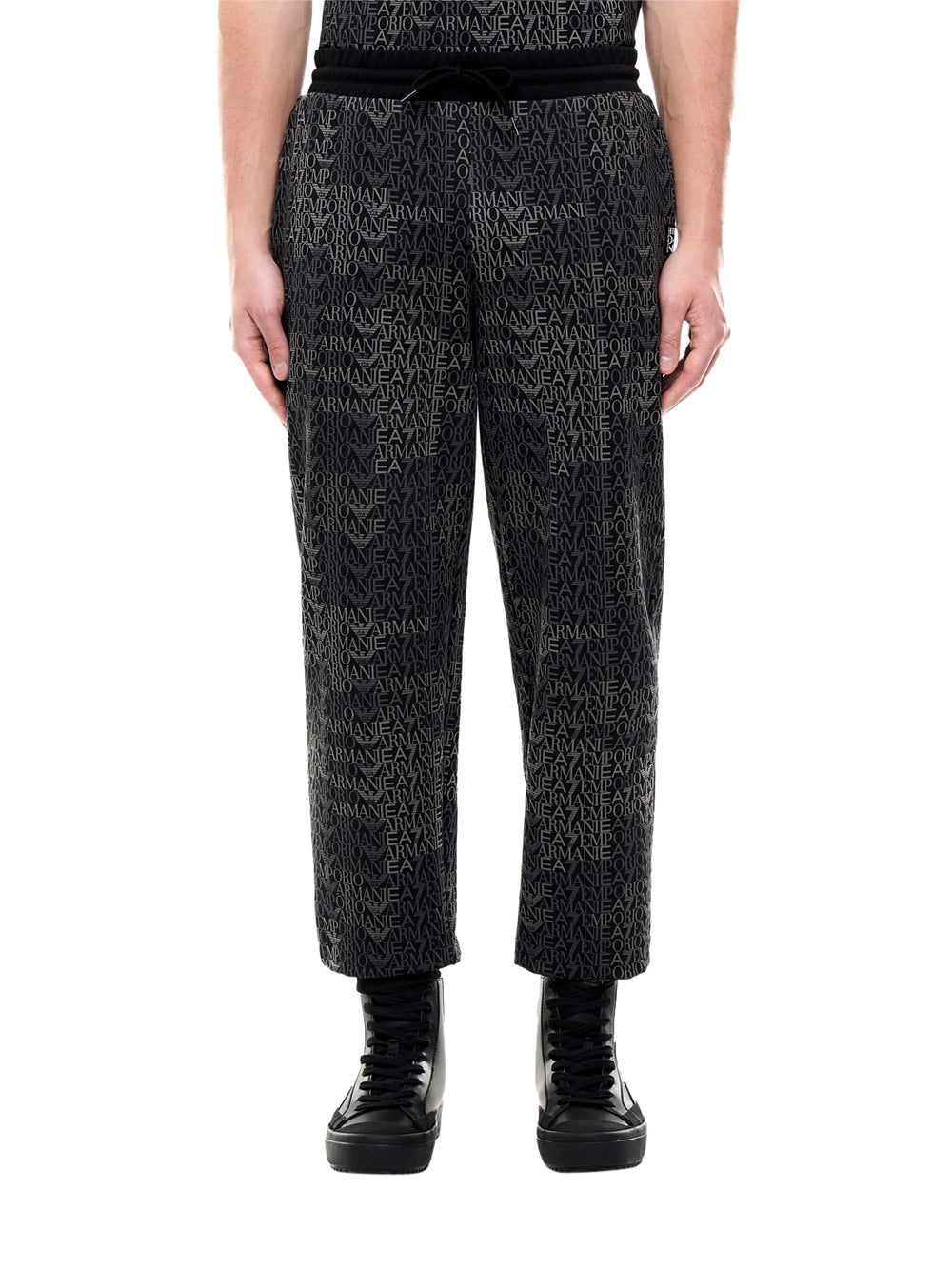 Ea7 Pantaloni Tuta jogger logo series misto cotone monogramma - Nero
