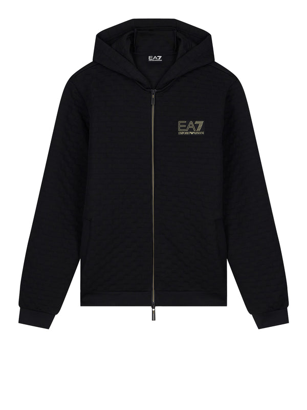 EA7 Felpa Ea7 Premium Label con cappuccio e zip intera - Nero