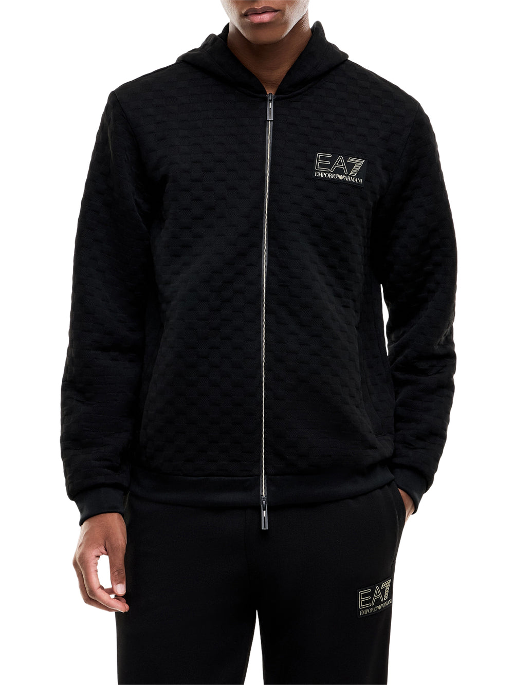 Ea7 Felpa Ea7 Premium Label con cappuccio e zip intera - Nero