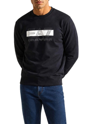 EA7 Felpa Visibility in cotone con dettagli in maglia - Nero