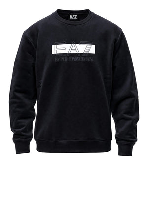 EA7 Felpa Visibility in cotone con dettagli in maglia - Nero