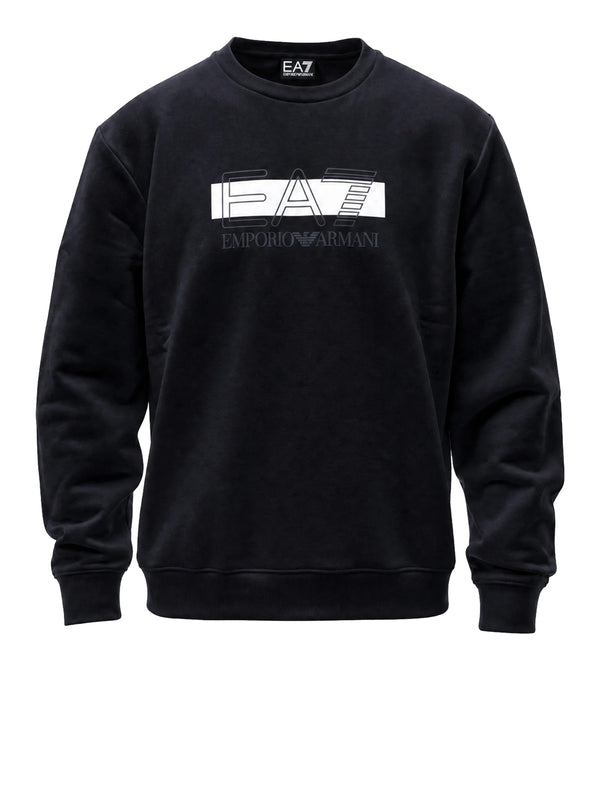 EA7 Felpa Visibility in cotone con dettagli in maglia - Nero