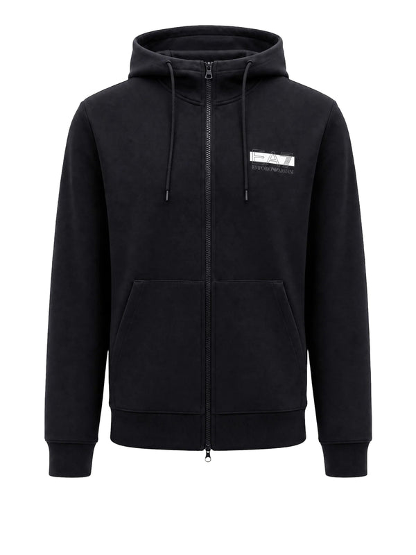 EA7 Ea7 Tuta Visibilità in tessuto misto cotone con cappuccio e zip - Nero