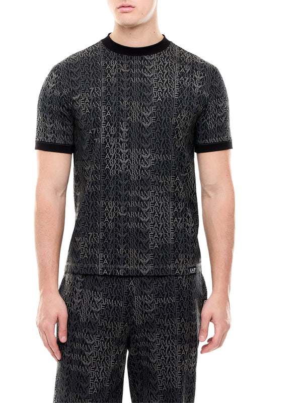 EA7 T-shirt Ea7 Logo Series in jersey di cotone con monogramma - Nero